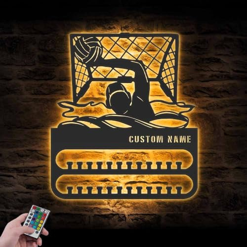 WEIYALIY Personalised Goalkeeper Water Polo Medal Hanger Display Medal Holder for Wall Rack for Award and Ribbon Tiered Award Rack Team Christmas Water Polo Medal Display Goalkeeper Trophy Rack