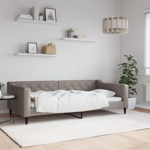 QJBSAVVA Tagesbett Taupe 100x200 cm Stoff Schlafsofa Daybett mit Metall-Massivholz-Gestell Modernes Design Robuste Konstruktion für Wohn- & Schlafzimmer