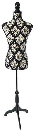 Relaxdays, Buste de Couture Femme, Taille 36/38, Hauteur réglable 130–167 cm, Pied Bois, Noir/Blanc