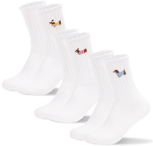 Zouwel Calcetín Dachshund – 3 pares de Calcetín Rigolote, Calcetines de Tenis con Motivo, Regalos Divertidos, Regalo Divertido para los amantes de los perros, estilo-1, 38-46
