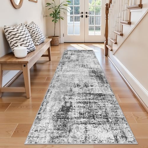 BYYVOO 2x8ft Carpet Runners for Hallway: Washable Kitchen Rug Modern Abstract Non Slip Stain Resistant Carpet for Bedroom Laundry - Ultra Soft Rubber Backed Throw Floor Mat for Home Decor (Black 2x8)