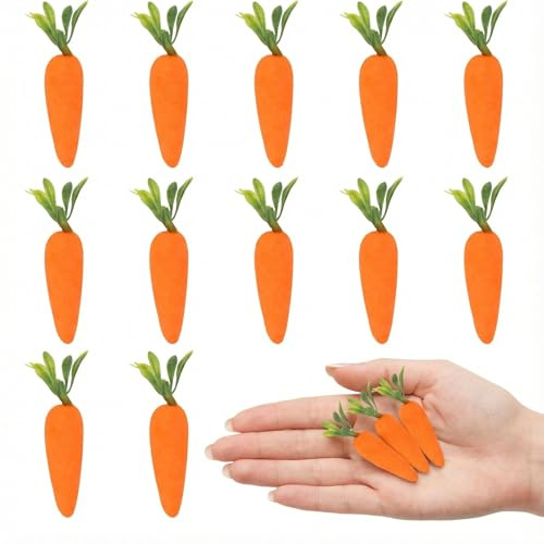 IHLOOTD Mini Karotten Deko 12 Stück Miniatur Künstliche Karotten 7cm Künstliches Gemüse Deko Karotten Basteln für Ostern Dekoration, Fotografie Requisiten, Osterkorb Füllung, Tischdekorationen