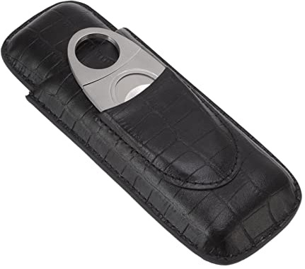 RASTKY Porta Cigarros de Cuero Portátil Compacto con Cortador de Viaje Estuche para Cigarros de 2 Dedos para Fumadores Negro