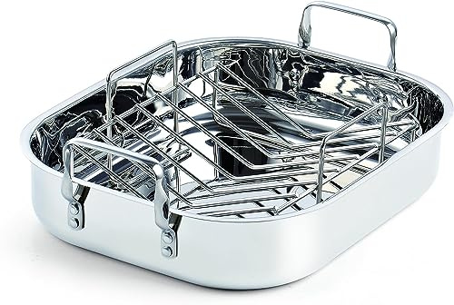 Cooks Standard Stainless Steel Roaster Pan with V-Shaped Rack, Inner 16-Inch x 13-Inch; Edge 17-Inch x 14-Inch; Turkey Roasting Pan Bakeware for Oven, Rectangular