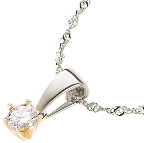 Ardeo Aurum Damen Anhänger mit Kette Collier aus 585 Gold bicolor Gelbgold Weißgold mit 0,15 ct Diamant Brillant Solitär Singapurkette Halskette