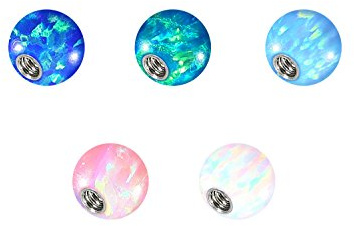 PIERCINGLINE Universelle Schraubkugel mit Innengewinde| SYNTHETISCHER Opal | 5ER SET |Piercing Aufsätze Kugel Ersatz | Farb & Größenauswahl