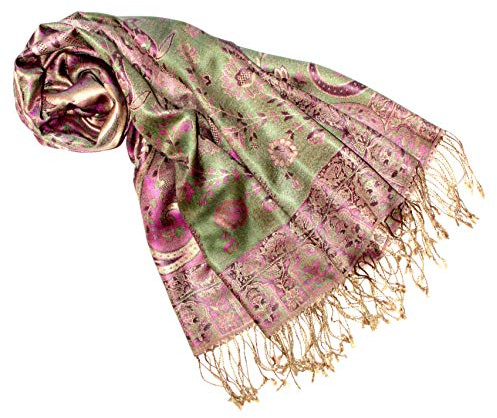 Lorenzo Cana Pashmina sjal växelduk jacquard vävd 100 % silke paisley-mönster sidenscarf sidenscarf pashmina flerfärgad 70 x 190 cm, Rose/kräm, 70 x 190 cm