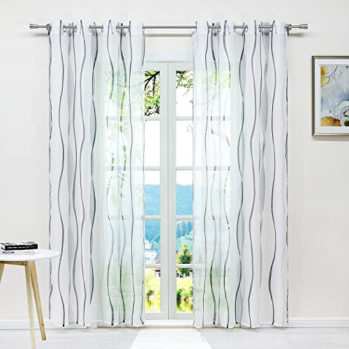 ESLIR Gardinen mit Ösen Vorhänge Gardinenschals Voile Deko Grau 140x175 | Transparent, Fensterschal, 1 Stück, Schlaufenschal, Fenstergardinen, Wohnzimmer Schals, Fenster innen, Wellen Muster, modern