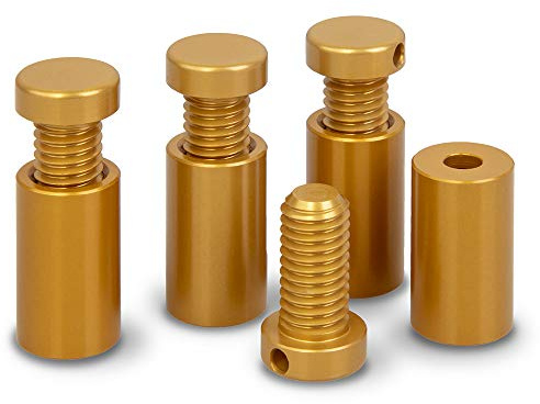 Precisiongeek Gold Aluminium Ø 12mm Abstandshalter Wandhalter, Schilderbefestigung,Schilder Halter, Halterungssystem, Glas Befestigung L= 20mm