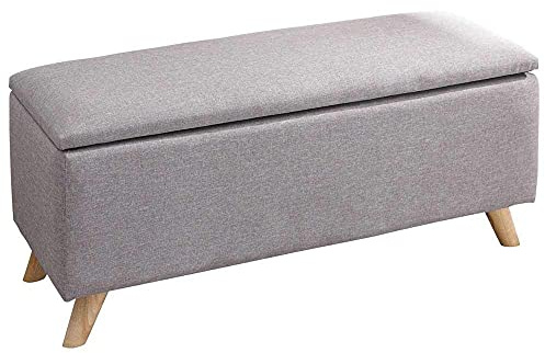 BAKAJI Cassapanca Pouf Contenitore Poggiapiedi Camera da Letto Panca Sgabello Struttura in Legno Rivestimento in Tessuto Hopsack Seduta Apribile Imbottita 106 X 32 X 42 cm (Grigio Chiaro)