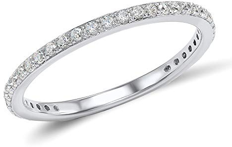 namana Schmaler Sterling Silber Ring für Damen. Bandring mit Zirkonia-Edelsteinen. 925 Sterlingsilber Ringe für Frauen mit Zirkonia Steinen. Ring Größe 60