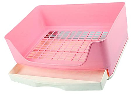 Large Rabbit Toilet Box Trainer Potty Corner Tray Litter with Drawer Pet Pan for Adult Hamster Guinea Pig Ferret Galesaur Bunny, Pink