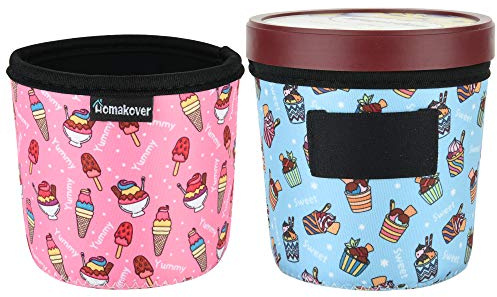 2 Pack Ice Cream Pattern Print Size Ice Cream Sleeves Neoprene Cover with Spoon Holder Cover (Ice Cream (2PCS))