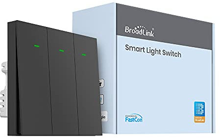 BroadLink Smart Wall Light Switch, 3-Gang Single Live Wire Switch, No Neutral or Capacitor Required, Gray, Push Button, Compatible with Alexa, Google Home and IFTTT, S3 Hub Required (No Hub)