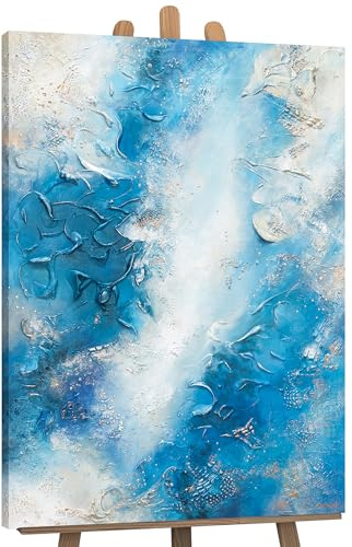 YS-Art Luxus Abstrakt Acrylbild Pazifik handgemalt Praxis Lobby Blau Weiß