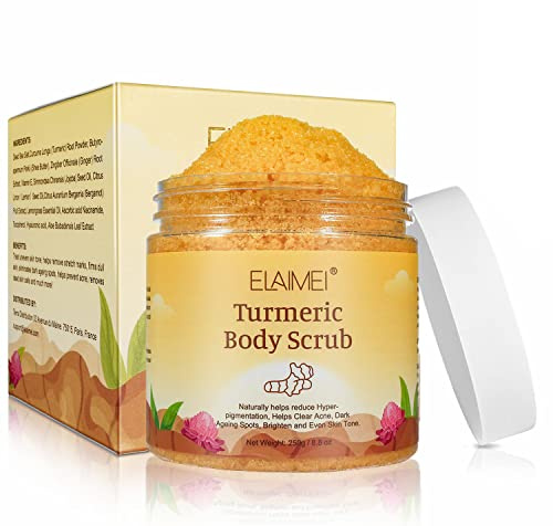Natural Body Scrub, Exfoliant Visage Corps, Gommage Au Sel Exfoliant Curcuma, Enlève Efficacement les Peaux Mortes, Nourrit la Peau, Agit Contre la Cellulite,Anti Acné Rides Pour Homme et Femme, 250ml