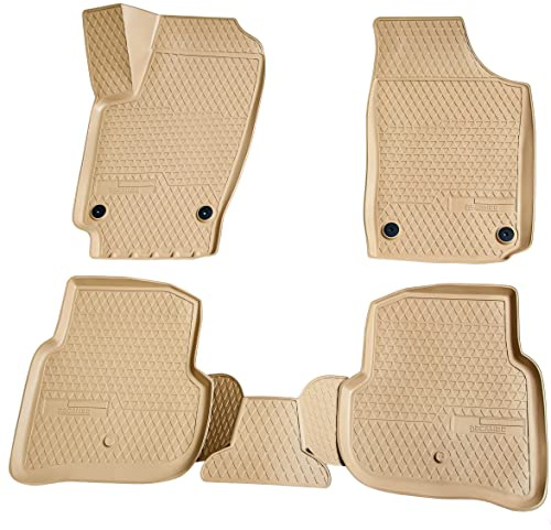 Recambo 3D Gummi Fußmatten kompatibel für VW Polo | 6R / 6C | BJ 2009-2017 | Auto Gummimatten | Passgenau | mit Rand | beige