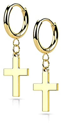 beyoutifulthings 1 par de pendientes de aro para mujer, colgante de cruz, acero quirúrgico, plata, oro, negro, oro rosa, Acero inoxidable