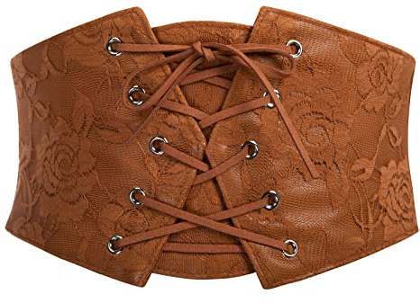 GRACE KARIN Women's Elastic Wide Waist Belt Renaissance Pirate Corset Cinch Belt Cosplay Costume with Press Button Coffee XL