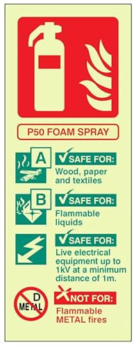 P50 Foam spray extinguisher identification (rigid glow in the dark safety sign)