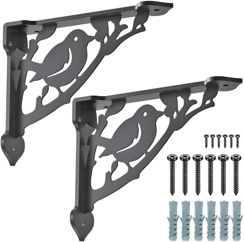 SELEWARE 2 Pack 8 Heavy Duty Shelf Brackets, Bird Decorative L Brackets