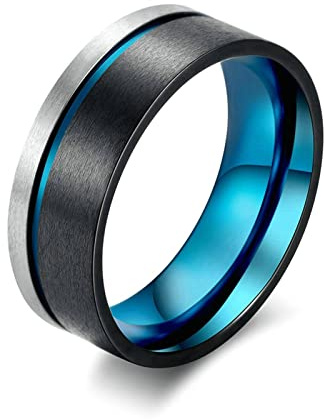 Ayoiow - Anillo para caballero de acero para hombre, color negro, anillo promesa para mujer, bandas mate bicolor con ranura, Acero aleado