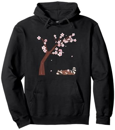 Fiore Di Ciliegio Carino Kawaii Raccoon Kawaii Stile Giappon Felpa con Cappuccio