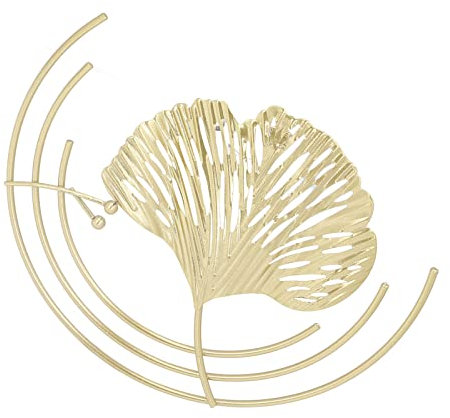 NDNCZDHC Wandskulpturen aus Eisen, Goldene Wandskulpturen, 3D-Metallblatt-Wanddekoration, Runde Wandornamente Für Schlafzimmer, Hotel, Wanddekoration(Ginkgo Leaf)