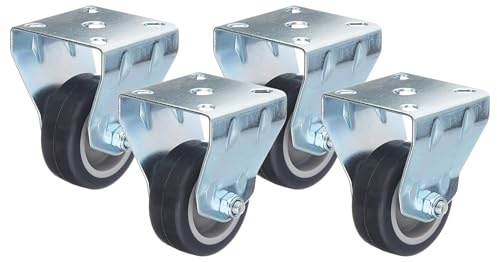 Metafranc Bockrolle Ø 50 mm - 55 x 55 mm Platte - Gummi-Rad - Weiche Lauffläche - Gleitlager - 35 kg Tragkraft/Transportrolle/Möbelrolle/Schwerlastrolle / 800570 (Packung mit 4)