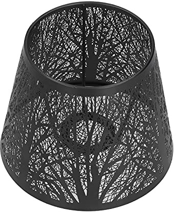 Lampenschirm aus Metall, Lampenschirm aus Schmiedeeisen, Geschnitzter Waldbaum, E27-Mini-Lampenschirm für Tischlampe, Schlafzimmer, Nachttischdekoration(Schwarz)