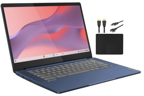 Lenovo 2023 14'' FHD Touchscreen Slim 3 Chromebook Laptop Business Student, 8-Core MediaTek Kompanio 520 Processor, 4GB RAM, 64GB eMMC, WiFi 6,Chrome OS+MarxsolCables, Abyss Blue