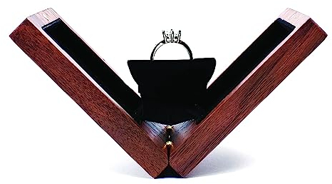 Tangle Labs Slim, Discreet, Luxury Wooden Wedding Ring Box - Rotating Ring Display for Proposal Surprise - Vintage Ring Boxes for Jewellery Rings Gift - Engagement Ring Holder - Will you marry me