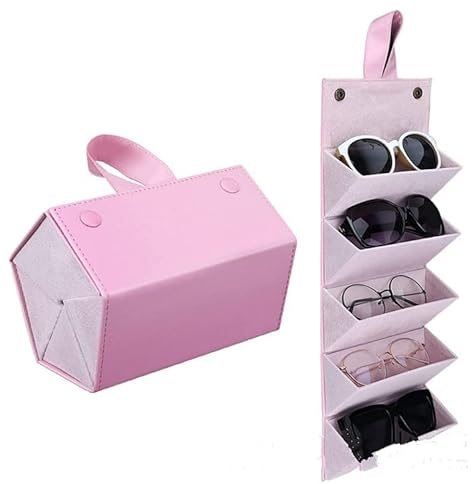 Skybook Brillenorganizer für 5 Brillen Reisen Sonnenbrillen Brillenbox zur Aufbewahrung Tragbar Brillenetui für Damen Herren (Rosa)