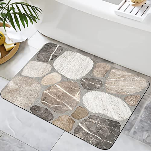 YISUMEI Marble Bathroom Rugs Non Slip Washable Stone Tile Texture Bath Mat Small Rubber Backed Floor Mat 17x24