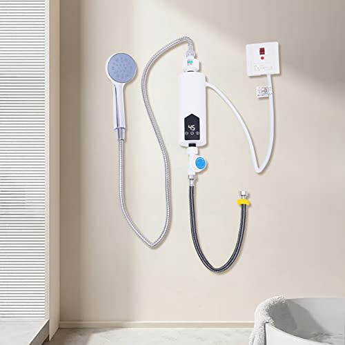 Chauffe Eau Instantané Electrique, 5500 W Chauffage immédiat Douche Douchette, avec pomme de douche et indicateur LED, pour Cuisine Jardin Lavage Caravane Camping