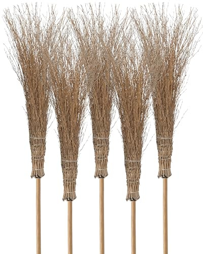 Agrarflora Bambusbesen Spar Set mit Stiel - Stallbesen aus Bambusreisig - Reisigbesen mit Bambusstiel - Strauchbesen, Hexenbesen, Reiserbesen - Kehrbesen für Haus & Garten - 5 Stück