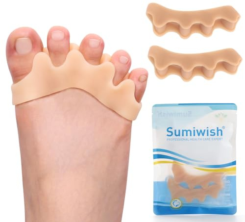 Sumiwish Zehentrenner & Zehenspreizer - 4 Paar (Beige) - Weiche Zehenstrecker für gebogene Zehen - Silikon Zehentrenner für überlappende Zehen, Plantarfasziitis, Hammerzehen & Krallenzehen - M
