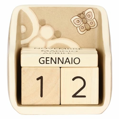 THUN, Calendario da Tavolo in Ceramica Decorata a Mano, Linea Iconic Elegance, Idea Regalo per la Casa, 11.4 x 11.4 x 6 cm