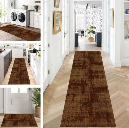 ZUZEKU Läufer Flur Küche Waschbar rutschfest 60X150cm Braun Lang Küchenteppich Flurteppich Teppich Fur Korridor Wohnzimmer Schlafzimmer Meterware Anpassbar