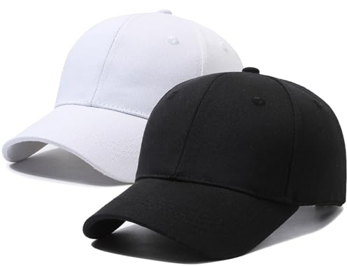 UILYNIU 2 Pezzi Cappello da Baseball Uomo Donna Berretto da Baseball in Cotone Cappellino da Sole Regolabile Cappelli Uomo Cappello Nero Bianco Baseball cap Hip Hop Cappello per Sport(Bianco e Nero)