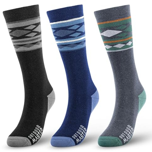 OutdoorMaster - Calcetines unisex de esquí de lana merino, altura por encima de la pantorrilla, puños antideslizantes