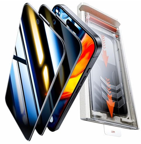 Muigi Privacy Screen Protector for iPhone 16 Pro Max - [25°Anti Spy][Anti Fingerprint][Auto-Dust Removal] Full Coverage 9H+ Hardness Tempered Glass Film Easy Install, Bubble Free,Case-Friendly,2 Pack