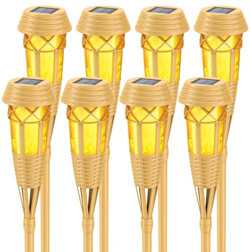 Evelynsun Solar Outdoor Lights – Solar Torch Lights with Flickering Flame for Garden Decor, Waterproof Solar Garden Lights, Outdoor Patio & Pathway Yard Decorations with Flame Torches - 8 Pack