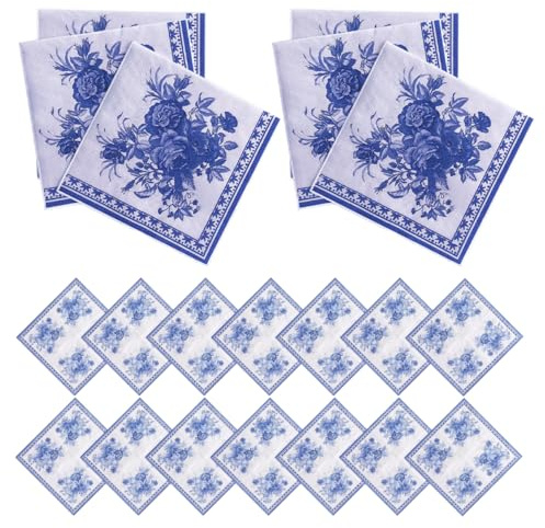 FRCOLOR 100stücke Papierservietten Blau Mit Weißen Blumenmotiven Langlebig Und Saugfähig Für Abendessen Feiern Und Heimdekoration