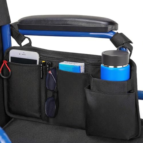 LIGHTMEUP Wheelchair Side Bag with Cup Holder Oversized Zipper Pull Easy to Grip Hook & Loop Straps Easy to Install Fits Wheelchairs, Walkers, Mobility Scooters