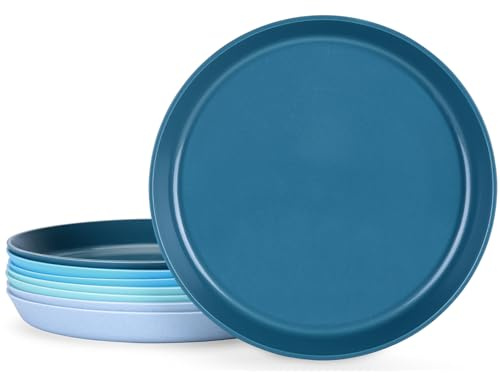 10 Inch Plastic Dinner Plates Set of 8, Wheat Straw Plates Reusable & Unbreakable, Non-Toxic Microwave Safe Plates for Camping, Daily Use, BPA-Free Dishwasher Safe Plate Set