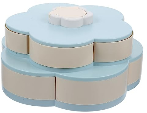 HOLIDYOYO Rotating Flower Petal Snack Tray Double-Layer Candy Box with Phone Holder, Multiple Compartments, Portable Food Storage Container for Home, PP