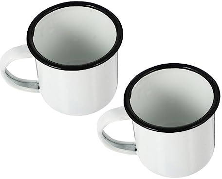 YARNOW 2 Stück Emaille Becher Set, 6cm Vintage Emailletasse aus Eisen für Camping und Outdoor, Weißer Kaffeebecher Retro Wasserbecher Leicht und Robust für Wandern Picknick