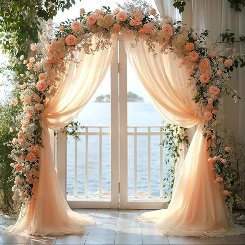 2 Panels 30x 26.25Ft Wedding Arch Draping Fabric, Cream Sheer Curtains Draping Fabric Drapery Wedding Arch Backdrop Drapes Curtains for Wedding Archway Ceremony Ceiling Arbor Decorations (Champagne)