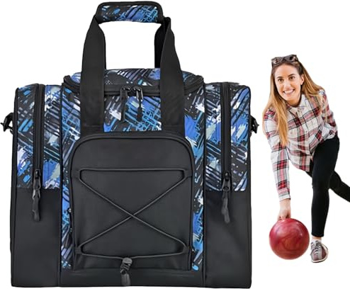 Bowlingtasche, einfache Bowlingtasche | Eine multifunktionale Handtasche mit einem gepolsterten Fach mit verstellbarem Riemen passt auf Bowlingschuhe für Damen und Herren, blau, Se référer au